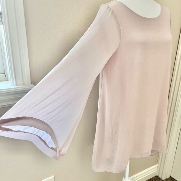 show me your mumu bombshell dress tan cream chiffon open back flowy sz. Large - Picture 7 of 8